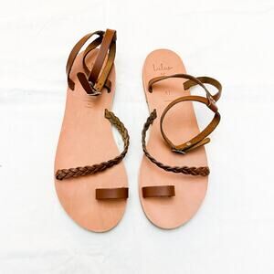 Lulu's Handmade in Greece Tan Leather Braided Thong Sandal Size 41 NWT